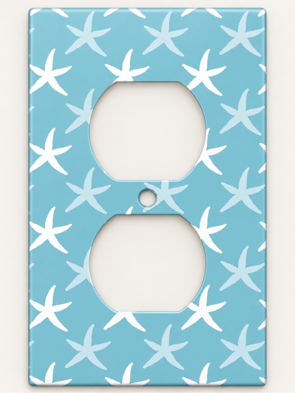 Handmade Blue Starfish Coastal Duplex Outlet Cover Plate